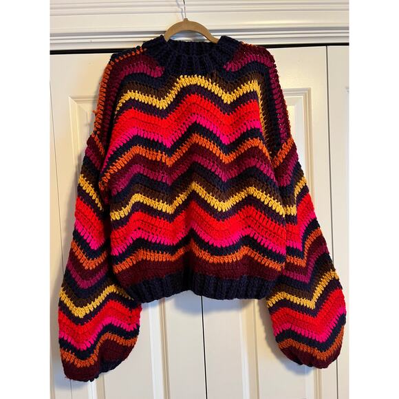 FARM Rio_Colorful Waves Crochet High Neck Sweater_Size XL - Picture 6 of 8